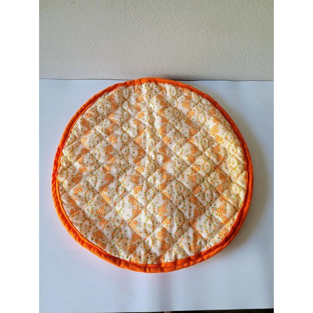 Vintage Orange Floral Casserole Caddy, Pie, Cake Carrier, Quilted Potluck Tote